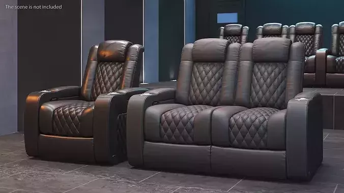 Leather Home Theater Paired Seating Graphite 3D model 3