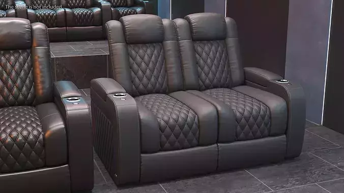 Leather Home Theater Paired Seating Graphite 3D model 2