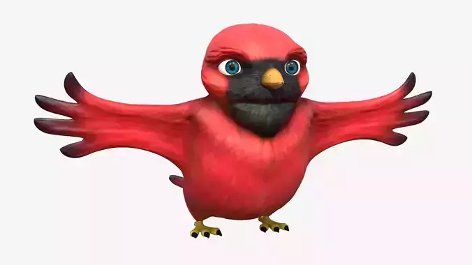 Cardinal Cartoon Bird Low-poly 3D model