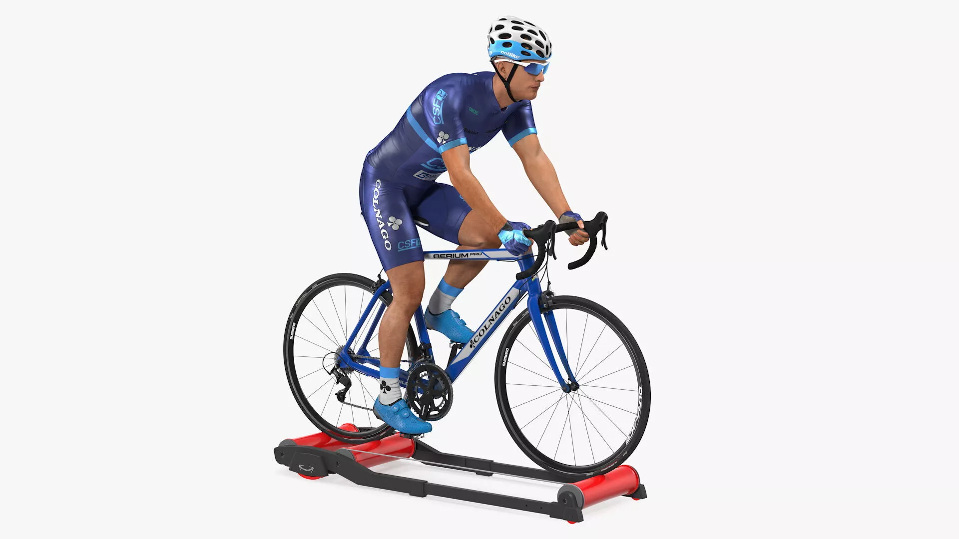 Cyclist on Road Bike with Roller Trainer Rigged 3D model