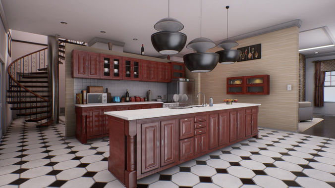 Suburban House Low-poly 3D model 6