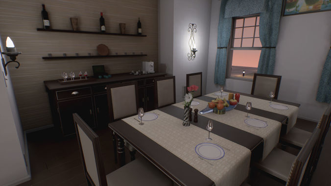 Suburban House Low-poly 3D model 7