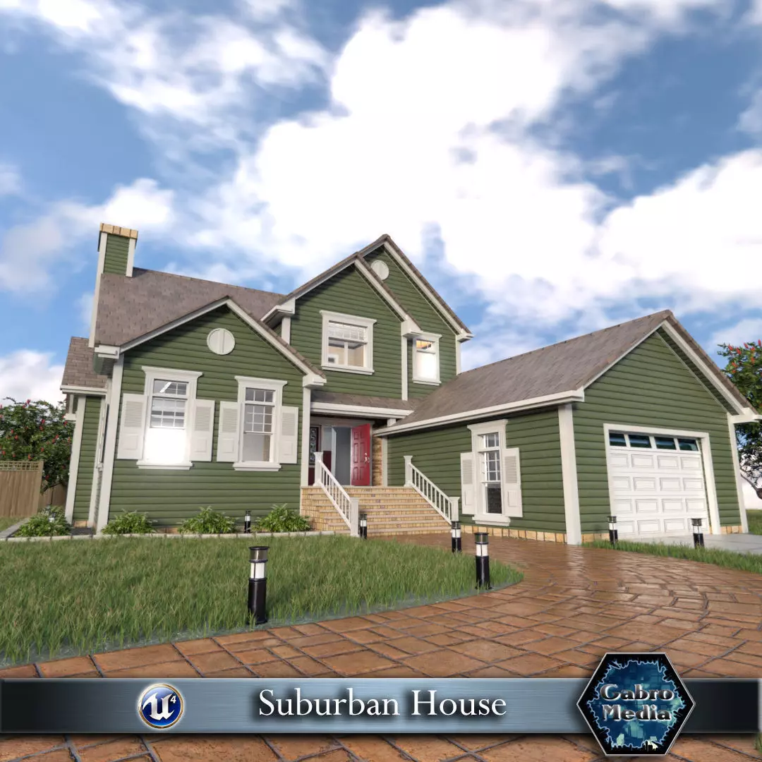 Suburban House Low-poly 3D model_0