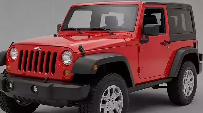 Red Jeep Wrangler Two Door Off Road SUV  3D model 6