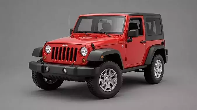 Red Jeep Wrangler Two Door Off Road SUV  3D model 7