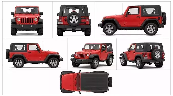 Red Jeep Wrangler Two Door Off Road SUV 3D model