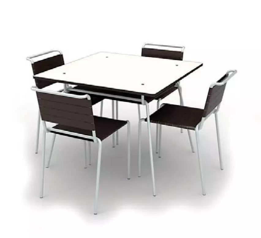 Modern Square Dining Set Metal and Wood Table Chairs Low-poly 3D model