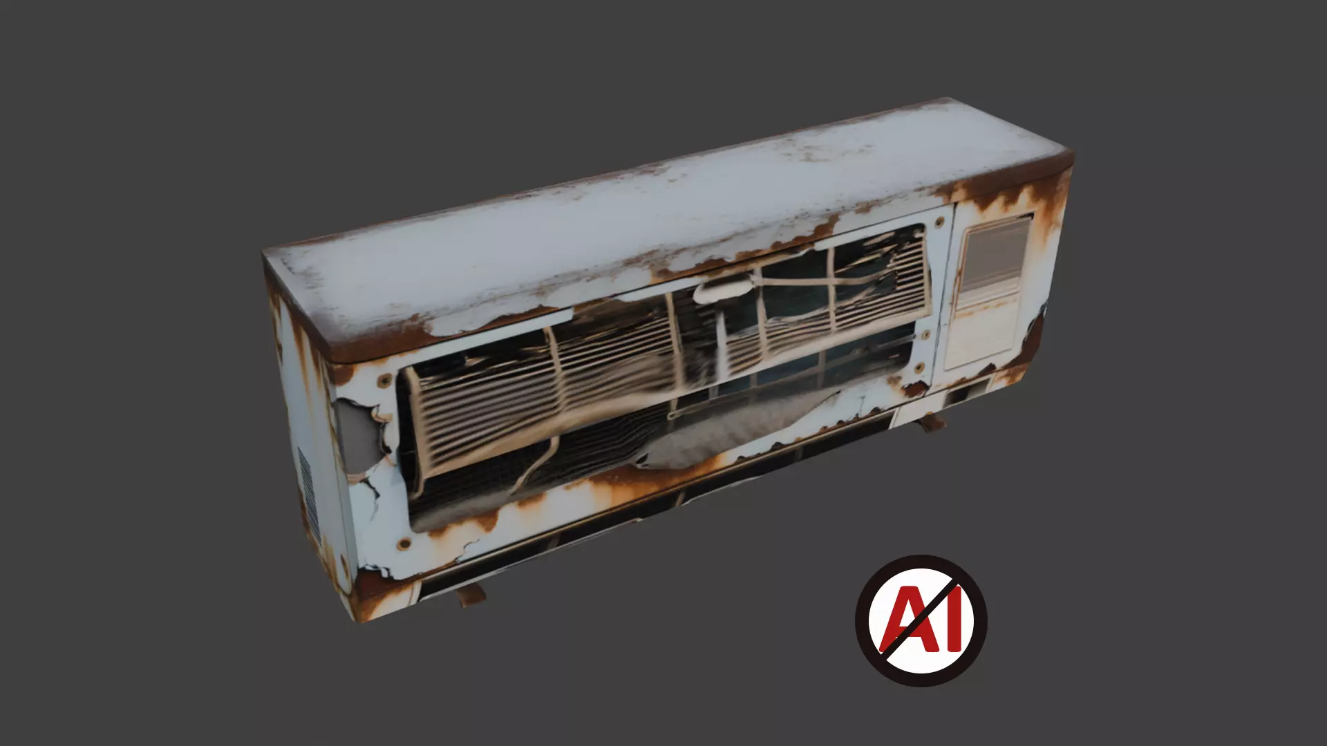 Rusty Damaged Wall Mounted Air Conditioner Low-poly 3D model
