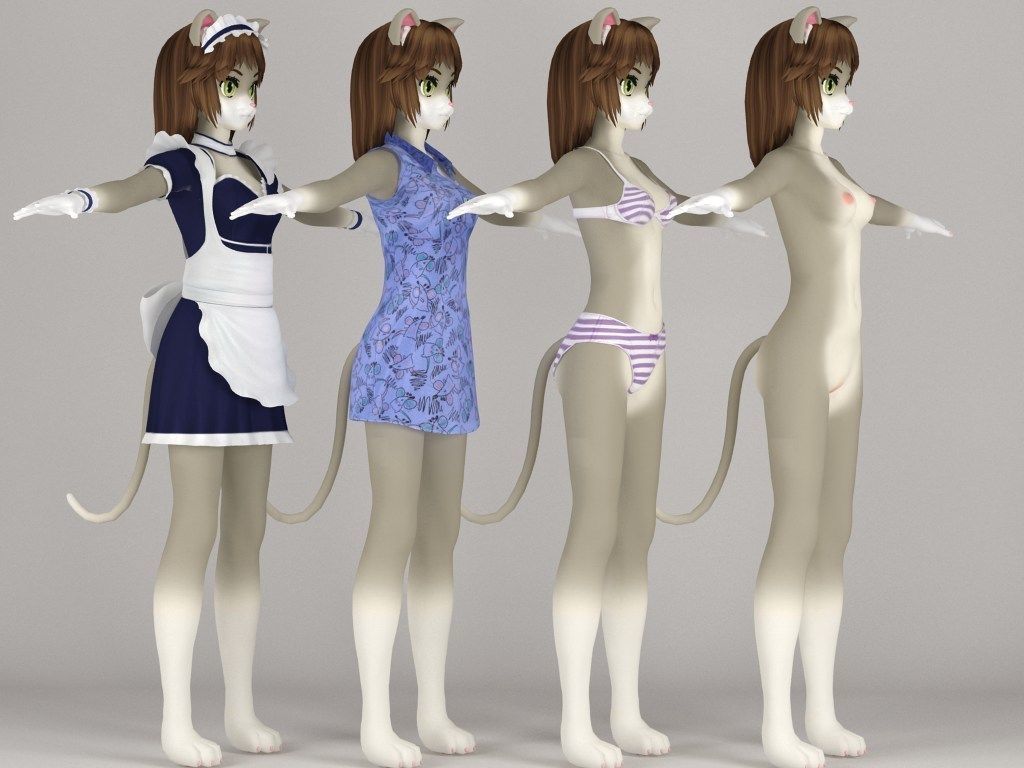 T pose nonrigged model of Nekomi anime creature 3D model_6