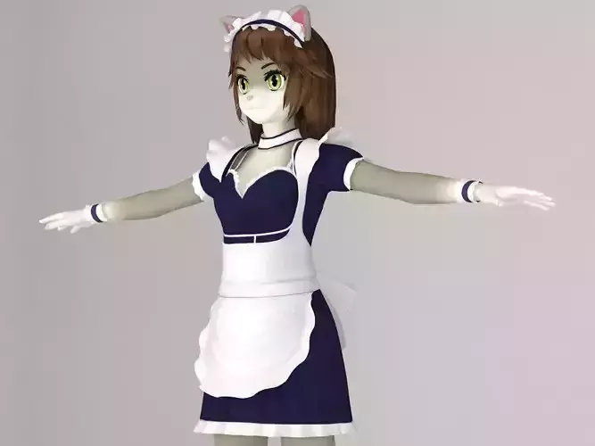 T pose nonrigged model of Nekomi anime creature 3D model