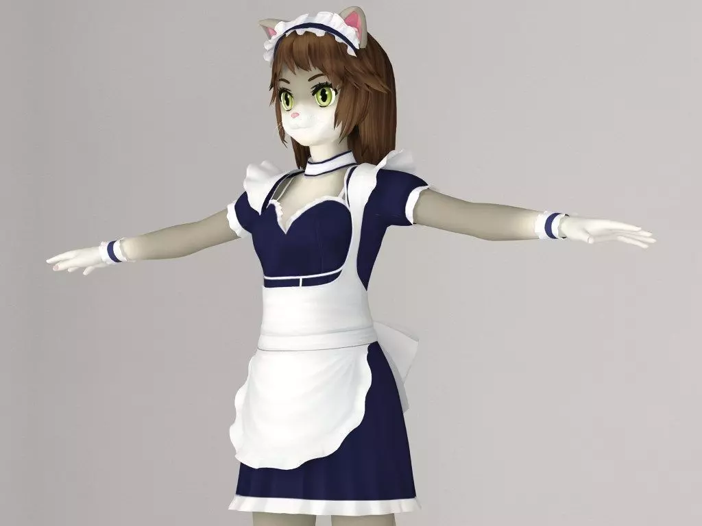 T pose nonrigged model of Nekomi anime creature 3D model_0