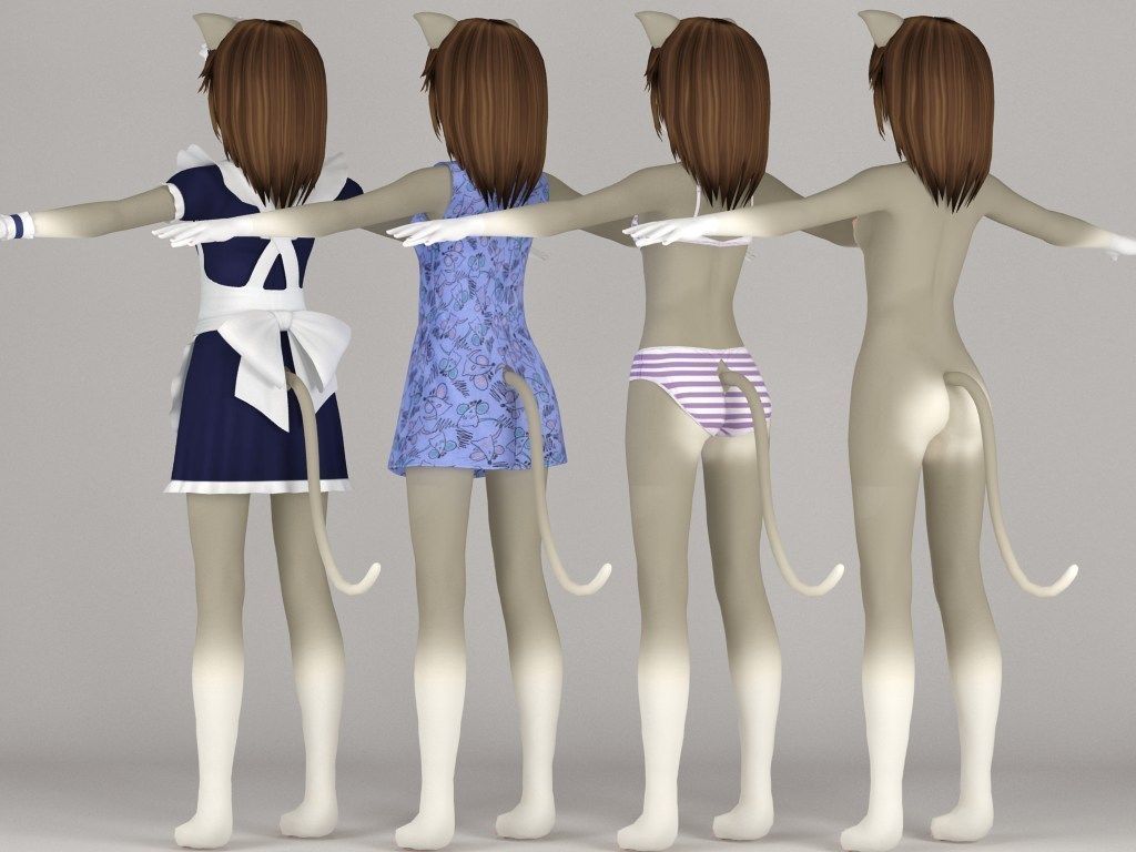 T pose nonrigged model of Nekomi anime creature 3D model_5
