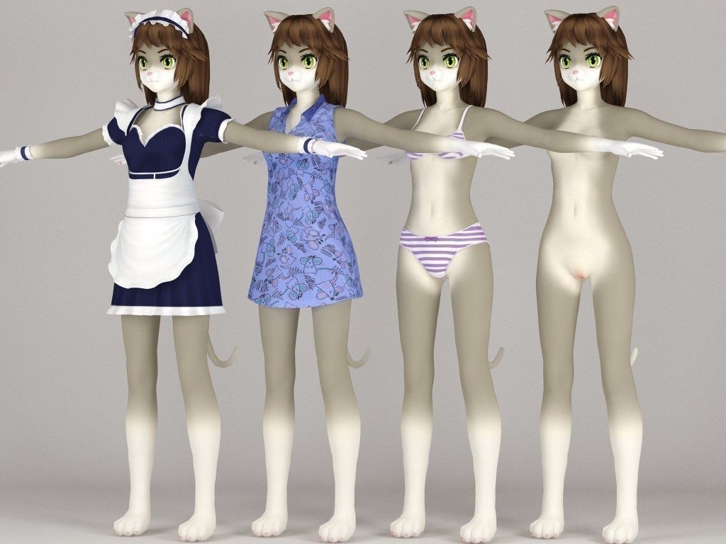 T pose rigged model of Nekomi anime creature 3D model_5