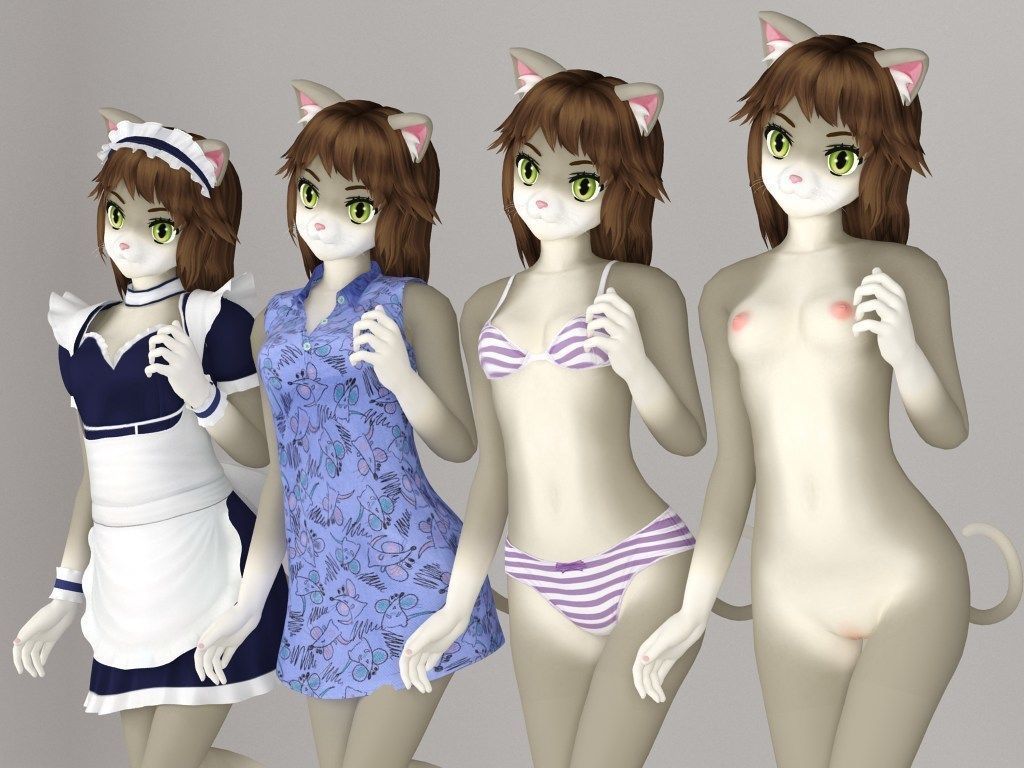 T pose rigged model of Nekomi anime creature 3D model_1
