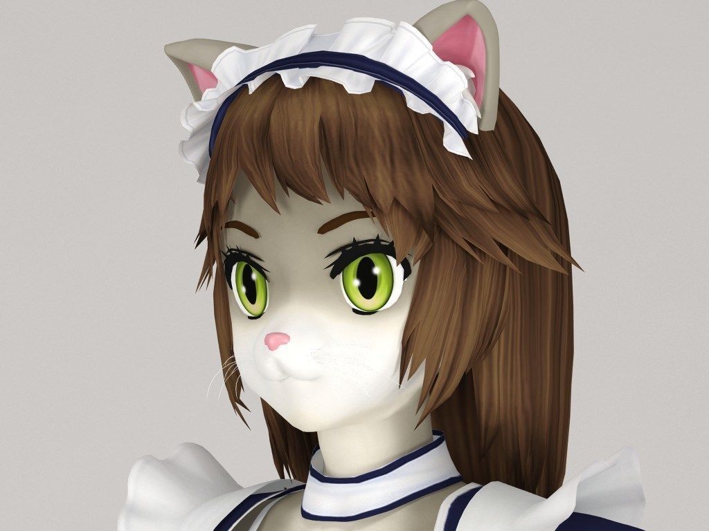 T pose rigged model of Nekomi anime creature 3D model_3