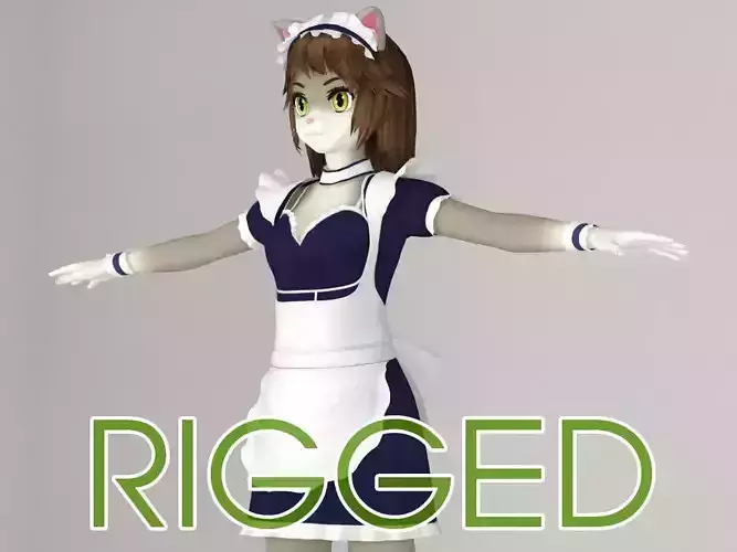T pose rigged model of Nekomi anime creature 3D model