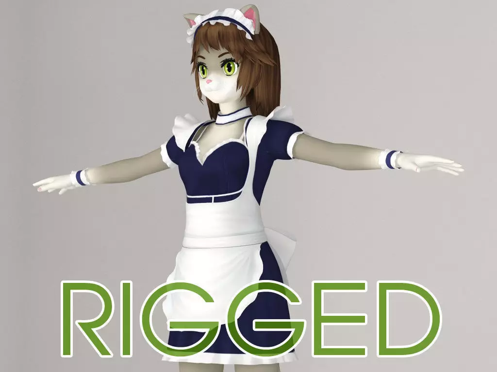 T pose rigged model of Nekomi anime creature 3D model_0