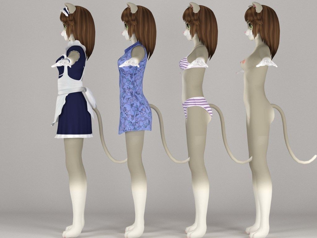 T pose rigged model of Nekomi anime creature 3D model_6