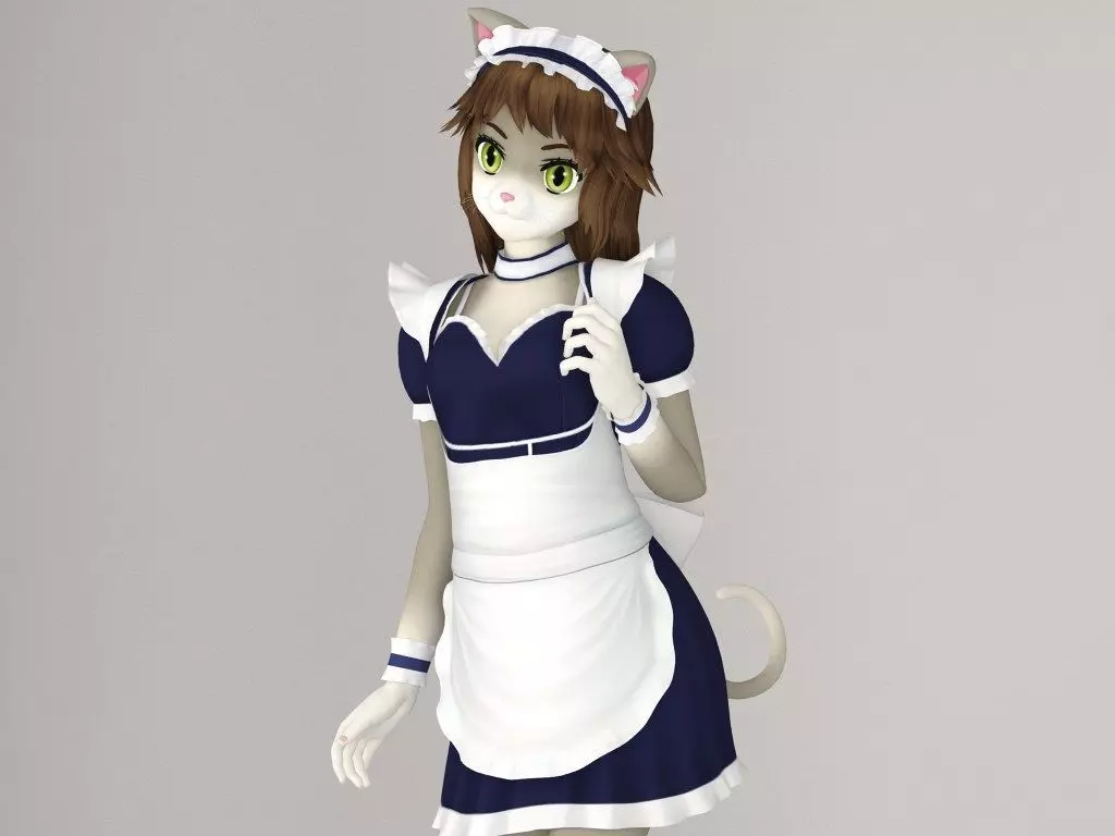 Nekomi anime creature pose 01 3D model_0