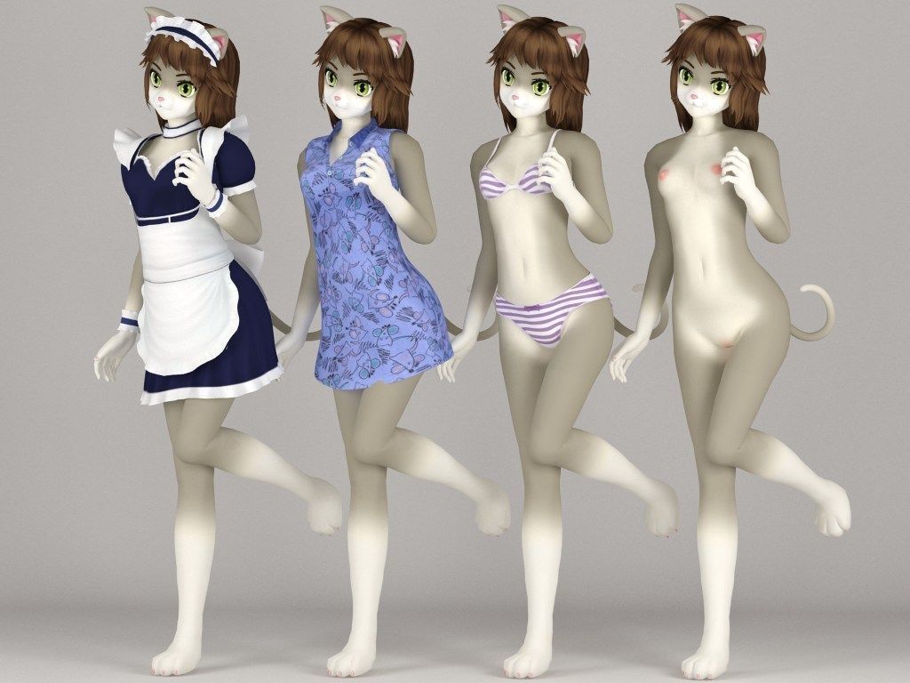 Nekomi anime creature pose 01 3D model_4