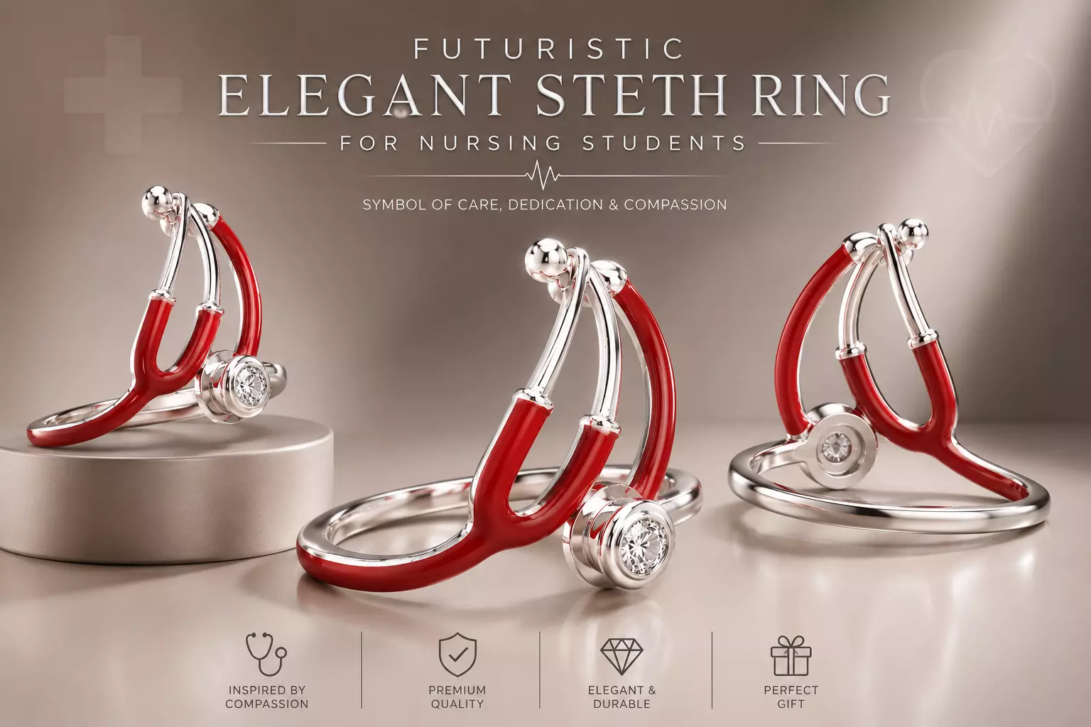 Futuristic Elegant Steth Ring for Nursing Students Premium Gift 3D print model