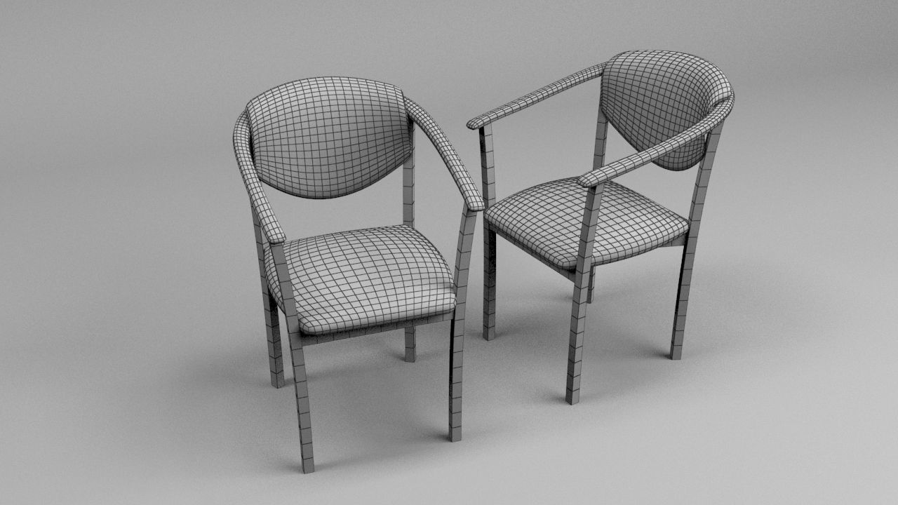 Chair two chairs Low-poly 3D model_1