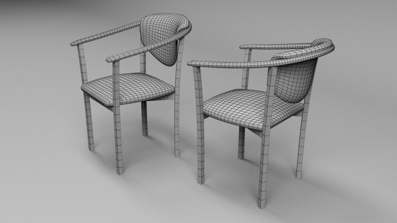 Chair two chairs Low-poly 3D model_3