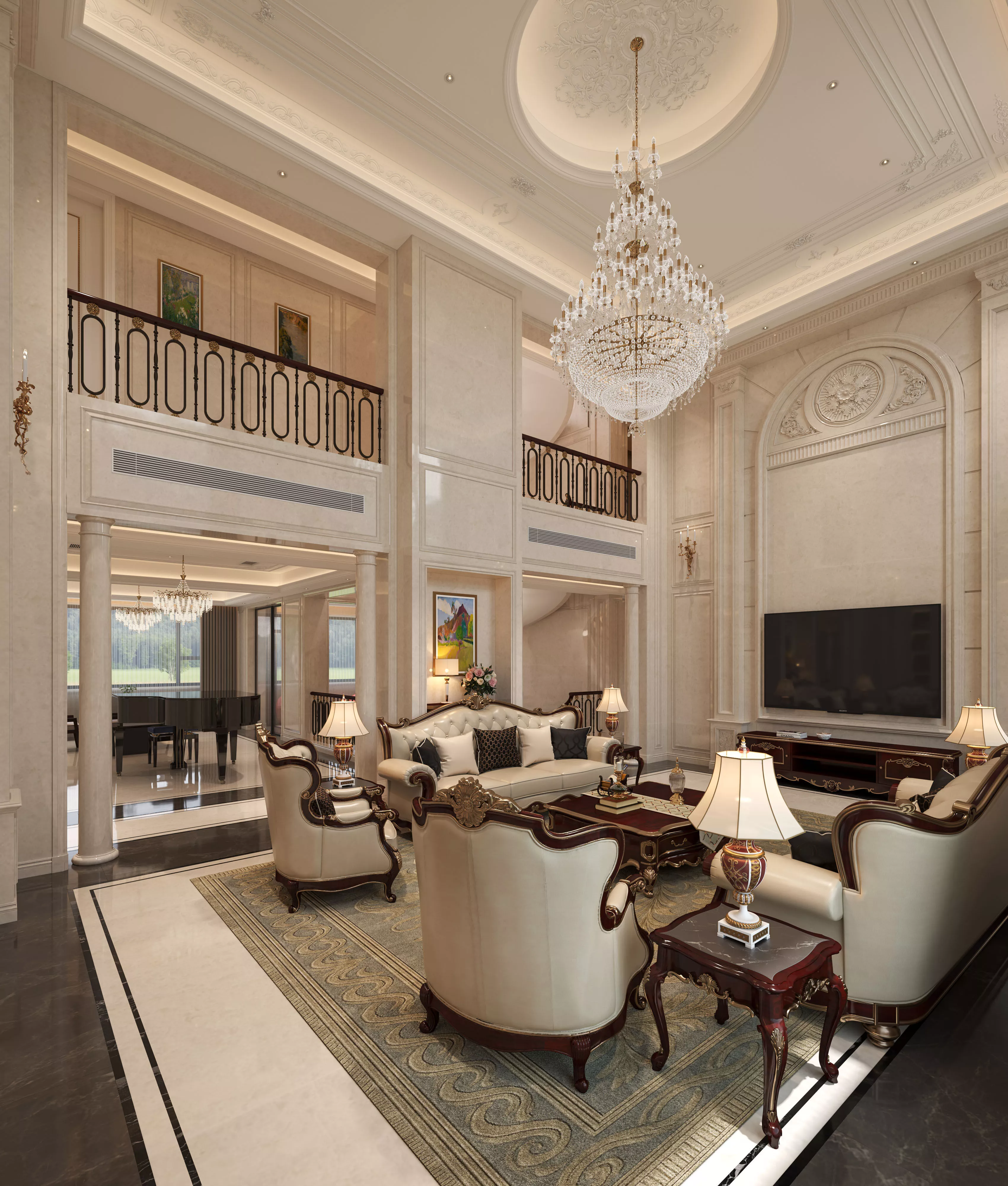 Luxury Double Height Villa Interior Scene 3D model