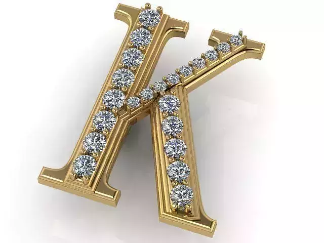 Pendant letter k with diamonds