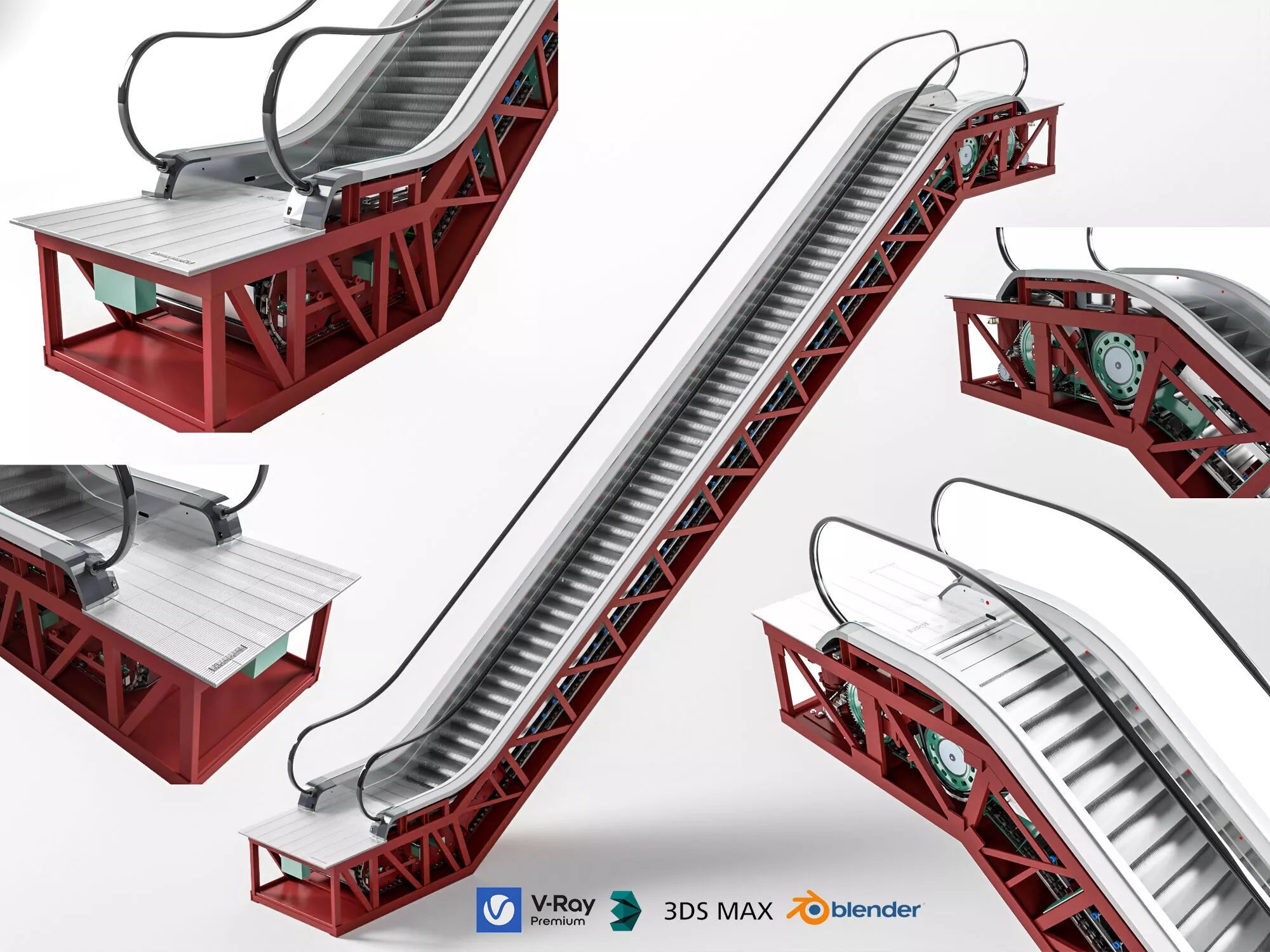 Section View Mechanical Escalator 3D Model 3D model