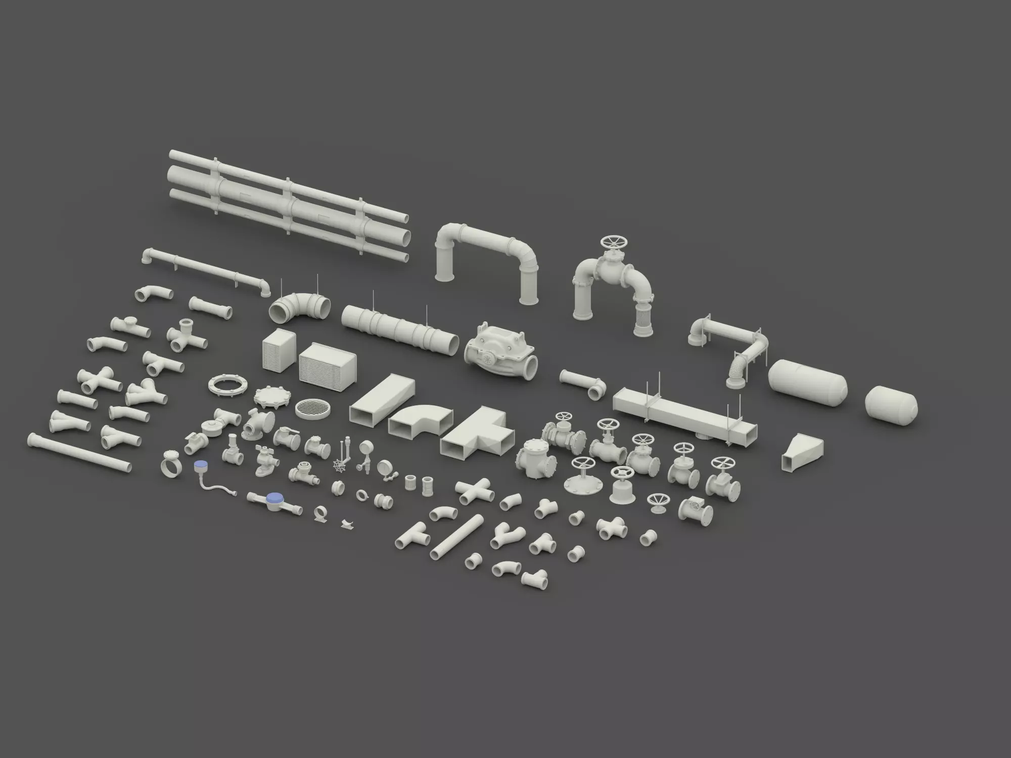 Modular Industrial Pipe Fittings Kit Low-poly 3D model
