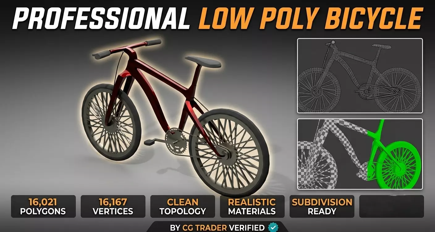 Low Poly Bicycle Game Ready Vehicle FBX OBJ STL Low-poly 3D model