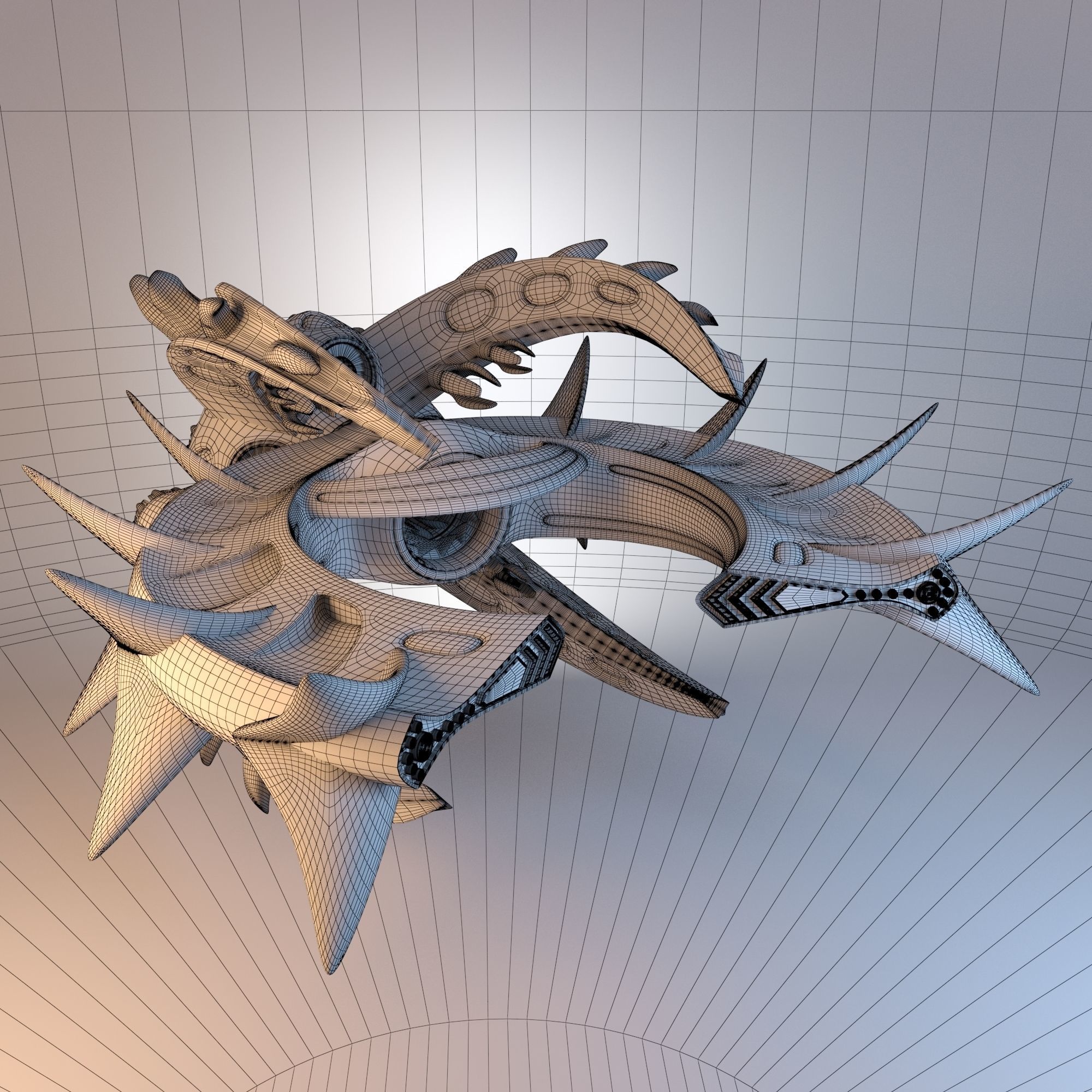 Destroyer Spaceship Concept Low-poly 3D model_3