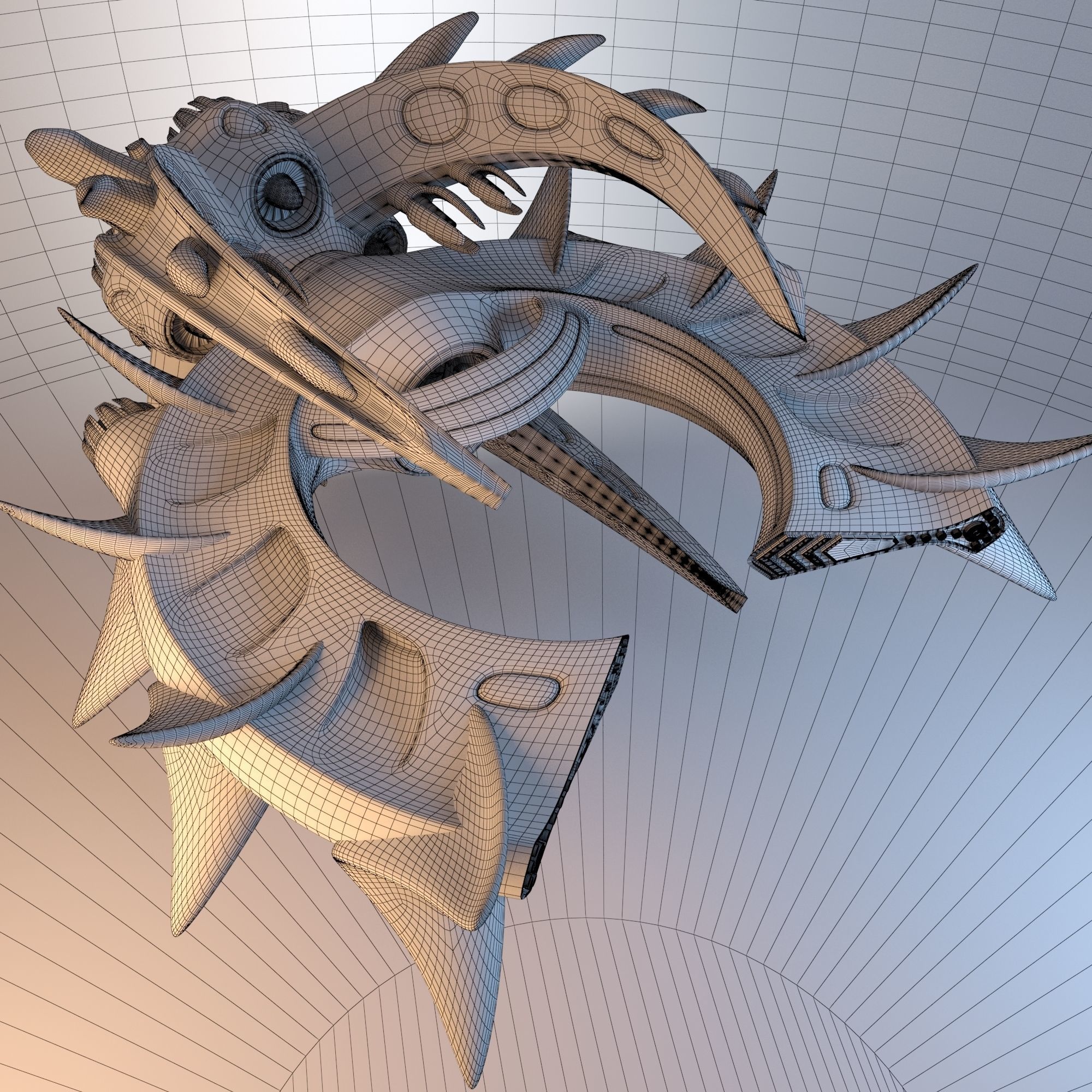 Destroyer Spaceship Concept Low-poly 3D model_1