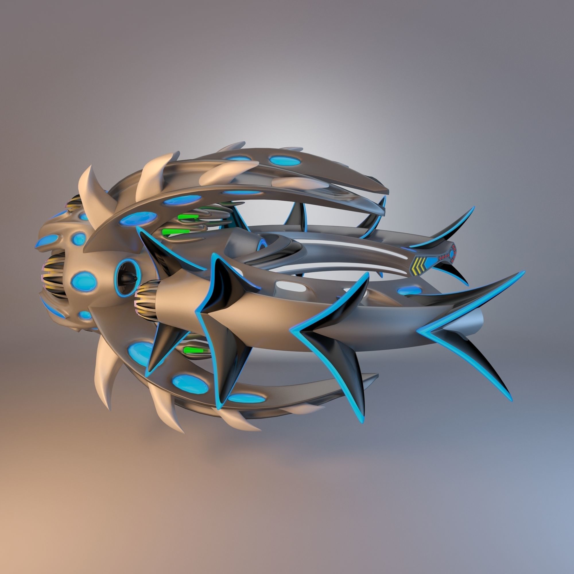 Destroyer Spaceship Concept Low-poly 3D model_9