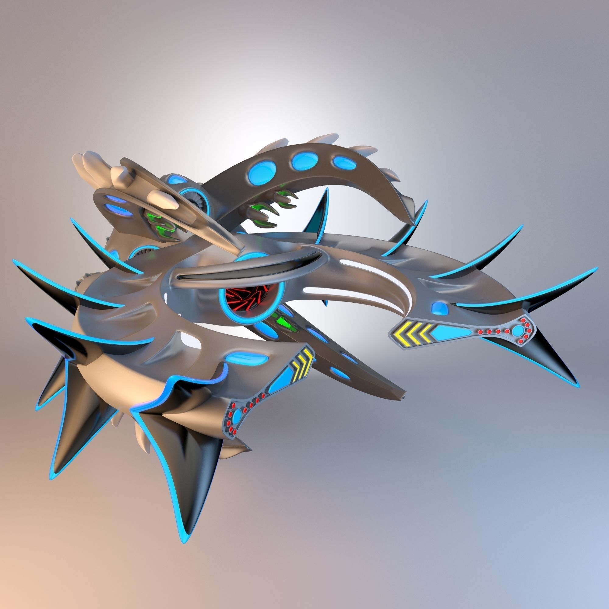 Destroyer Spaceship Concept Low-poly 3D model_2