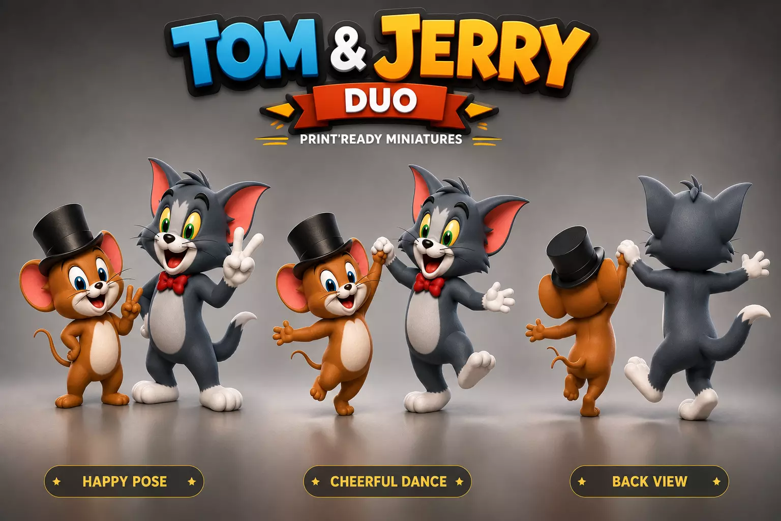 Tom and Jerry Duo Printready Miniatures High-Quality 3D print model