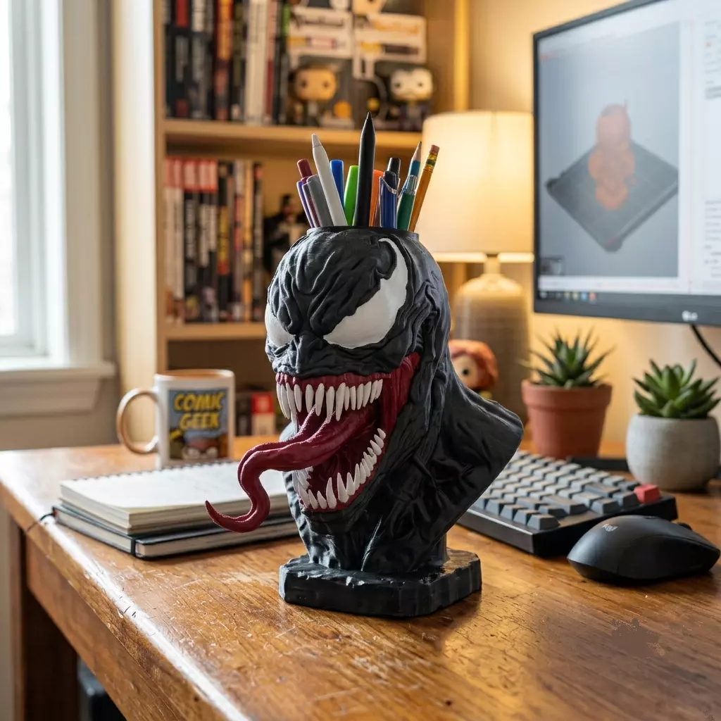 Venom Pen Holder 3D Print File-STL File for Desk Organizer 3D print model