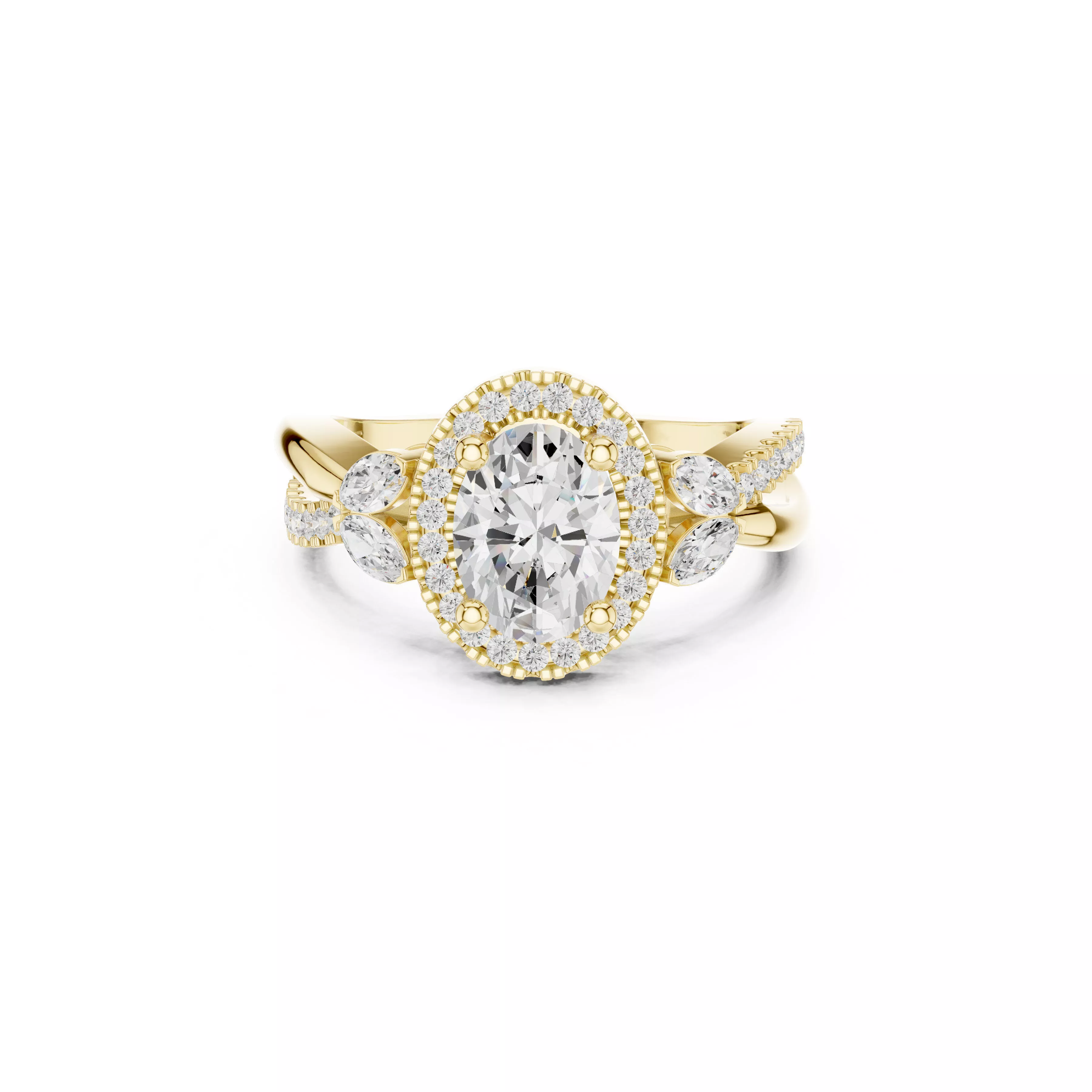 Grand Oval Halo Engagement Ring with Side Stones CAD 3D print model