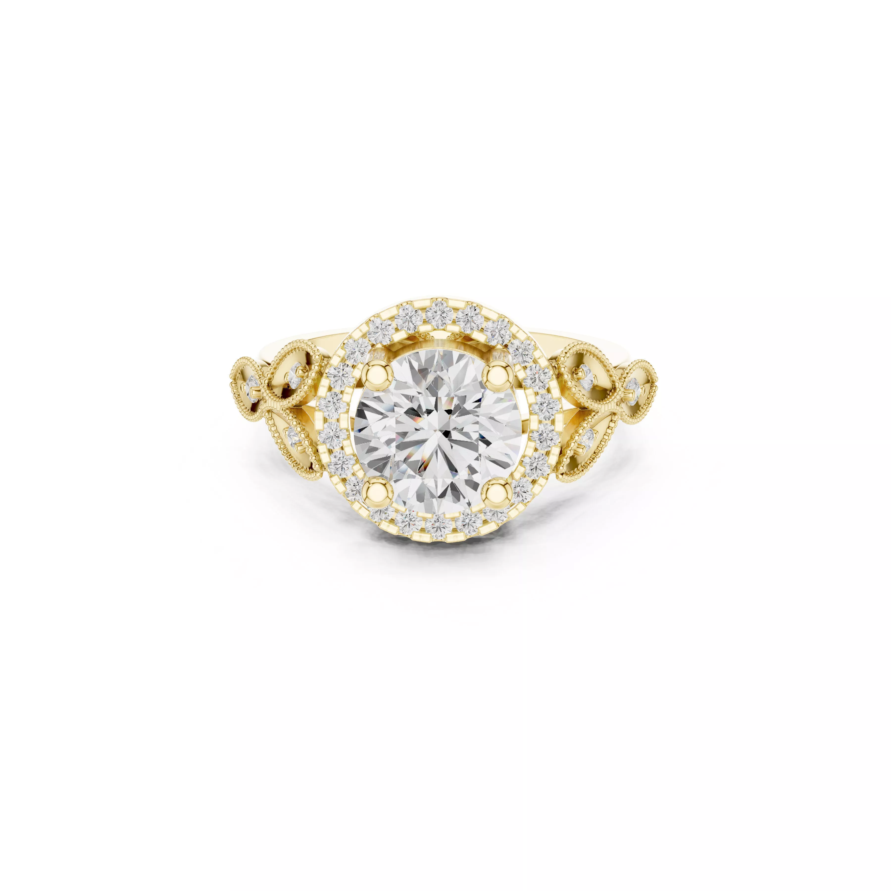 Vintage Round Cut Halo Diamond Engagement Ring 3D print model