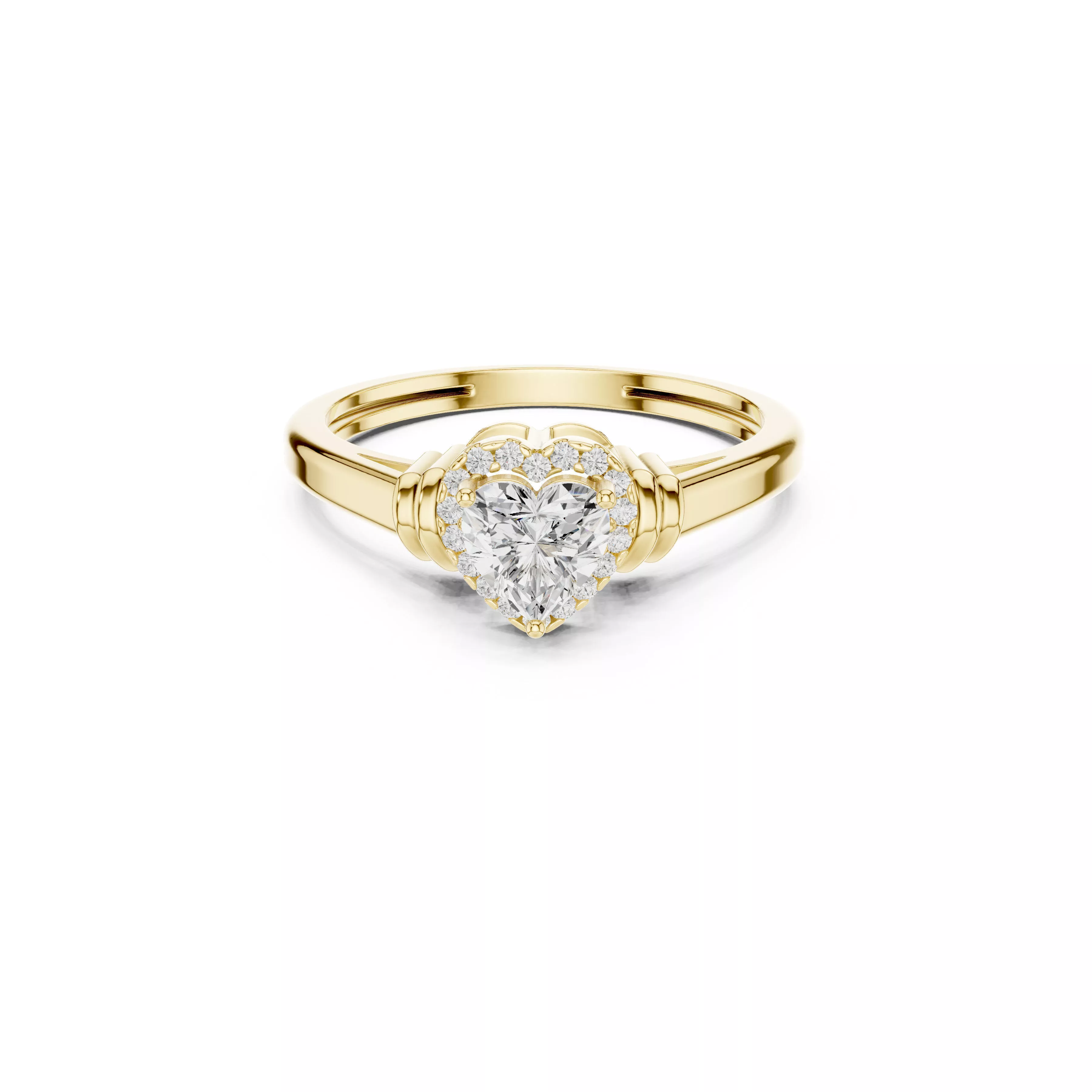 Premium Heart Halo Diamond Engagement Ring CAD 3D print model