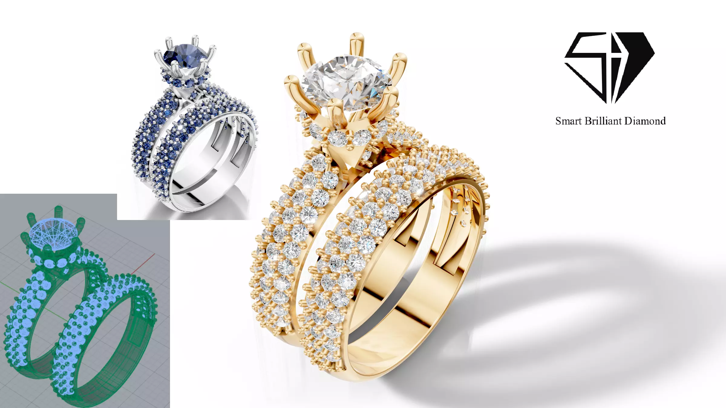 Luxury Solitaire Bridal Ring Set wr0208 3D print model