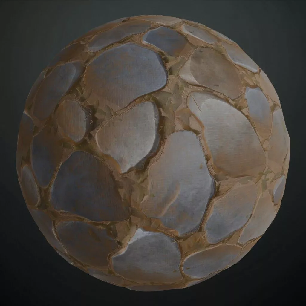 Cobblestone Stylized Pavement River Stone PBR Material Seamless Texture