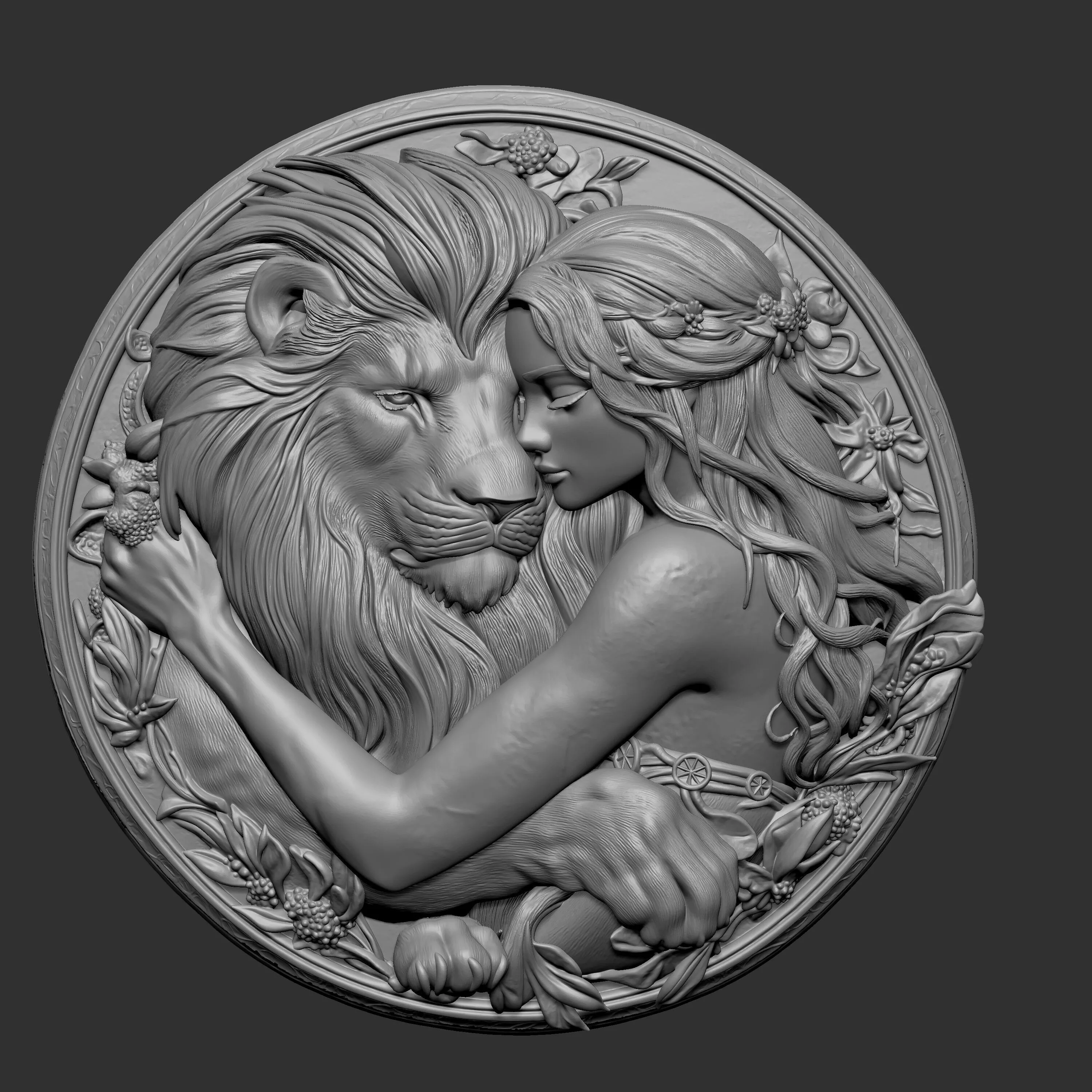 young woman embracing a lion tl 3D print model