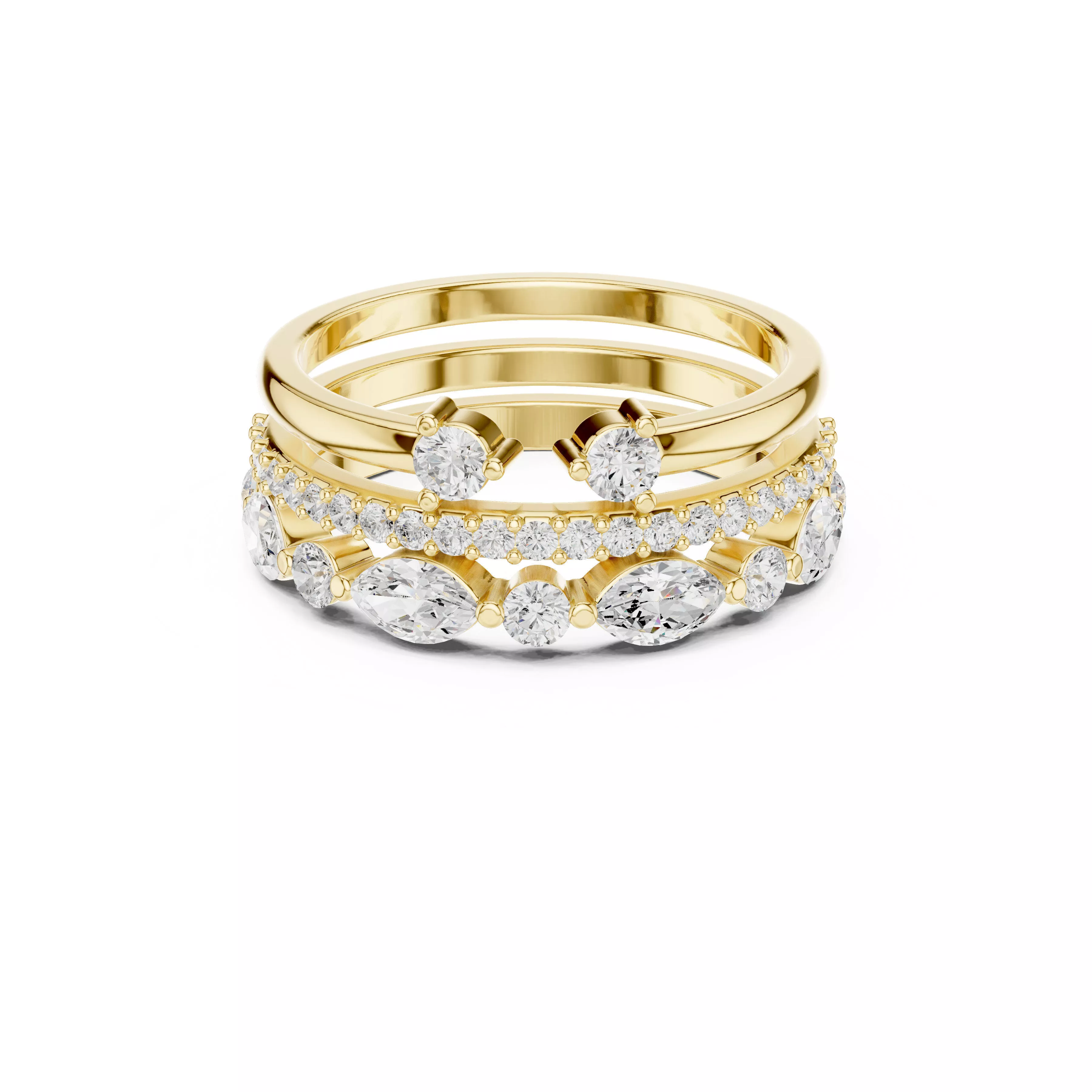 Premium Diamond Band Gold Wedding Ring CAD-383 3D print model
