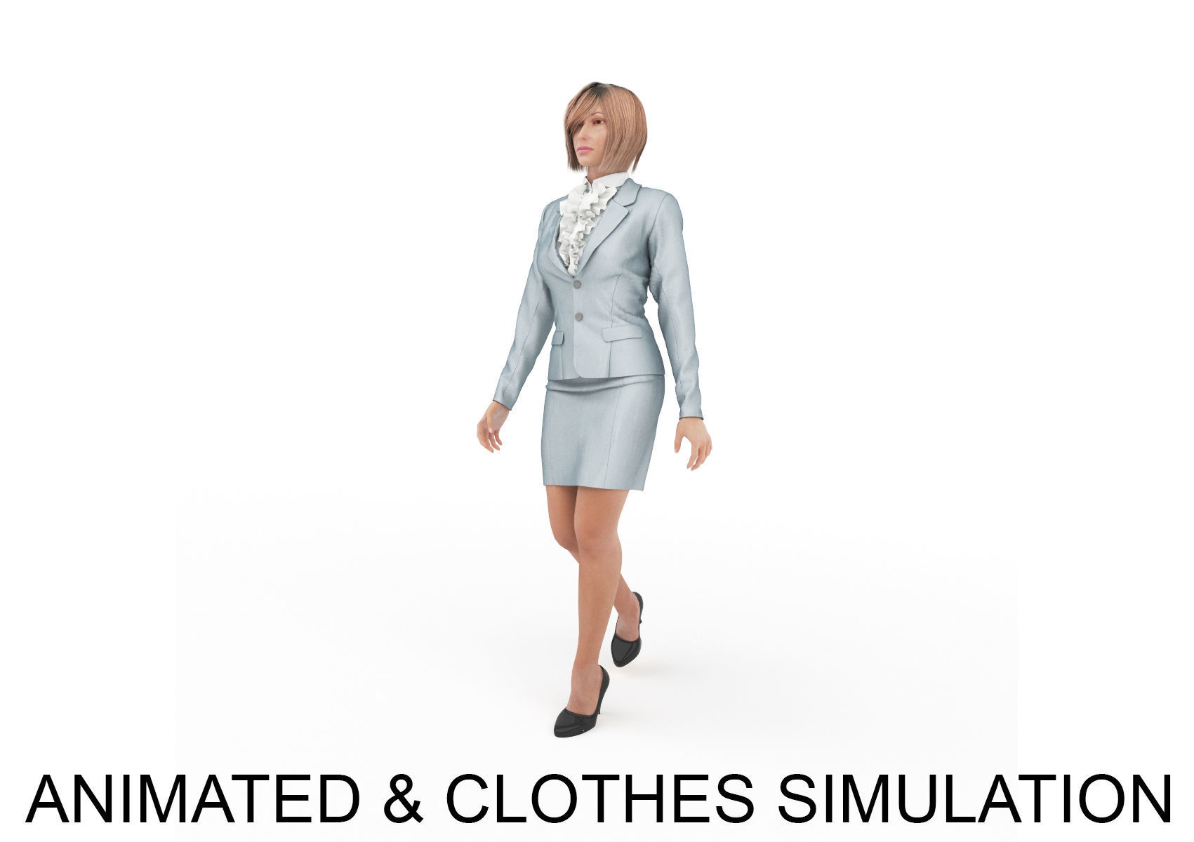 office woman elegant walk 3D model_0