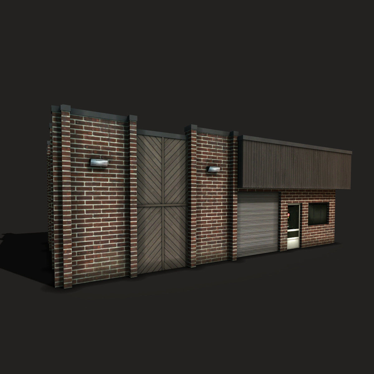 Car Workshop Building Low-poly 3D model_1