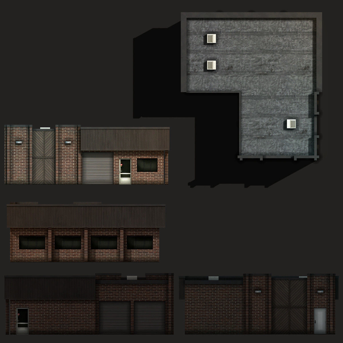 Car Workshop Building Low-poly 3D model_7