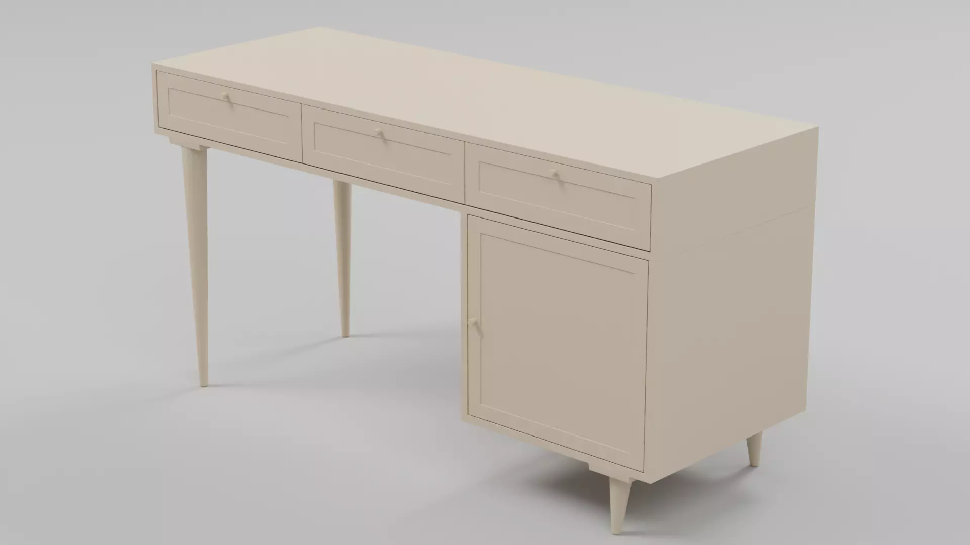 Mid-Century Cane Panel Desk with Drawers and Cabinet 3D model