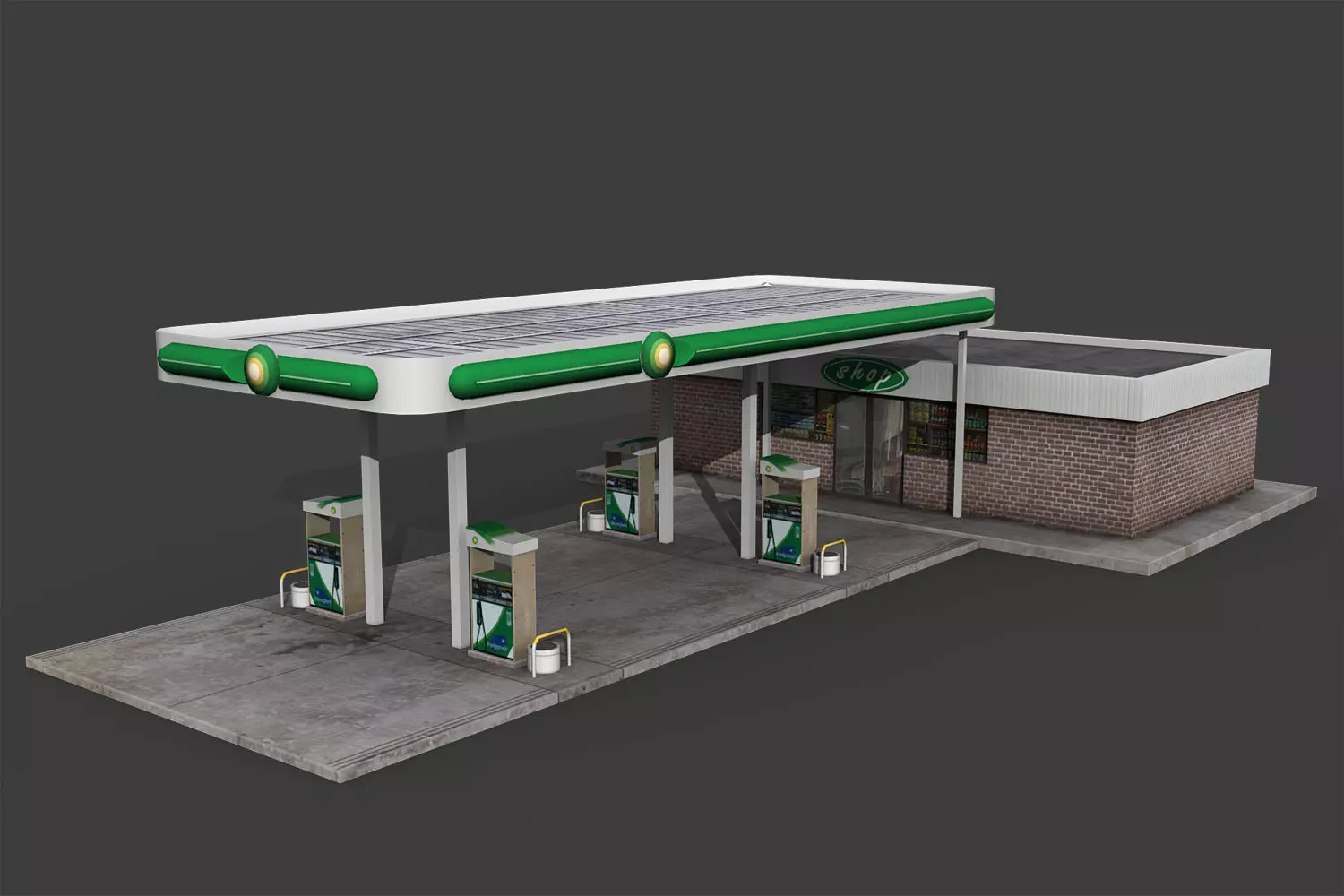 Gas Station Low-poly 3D model_0
